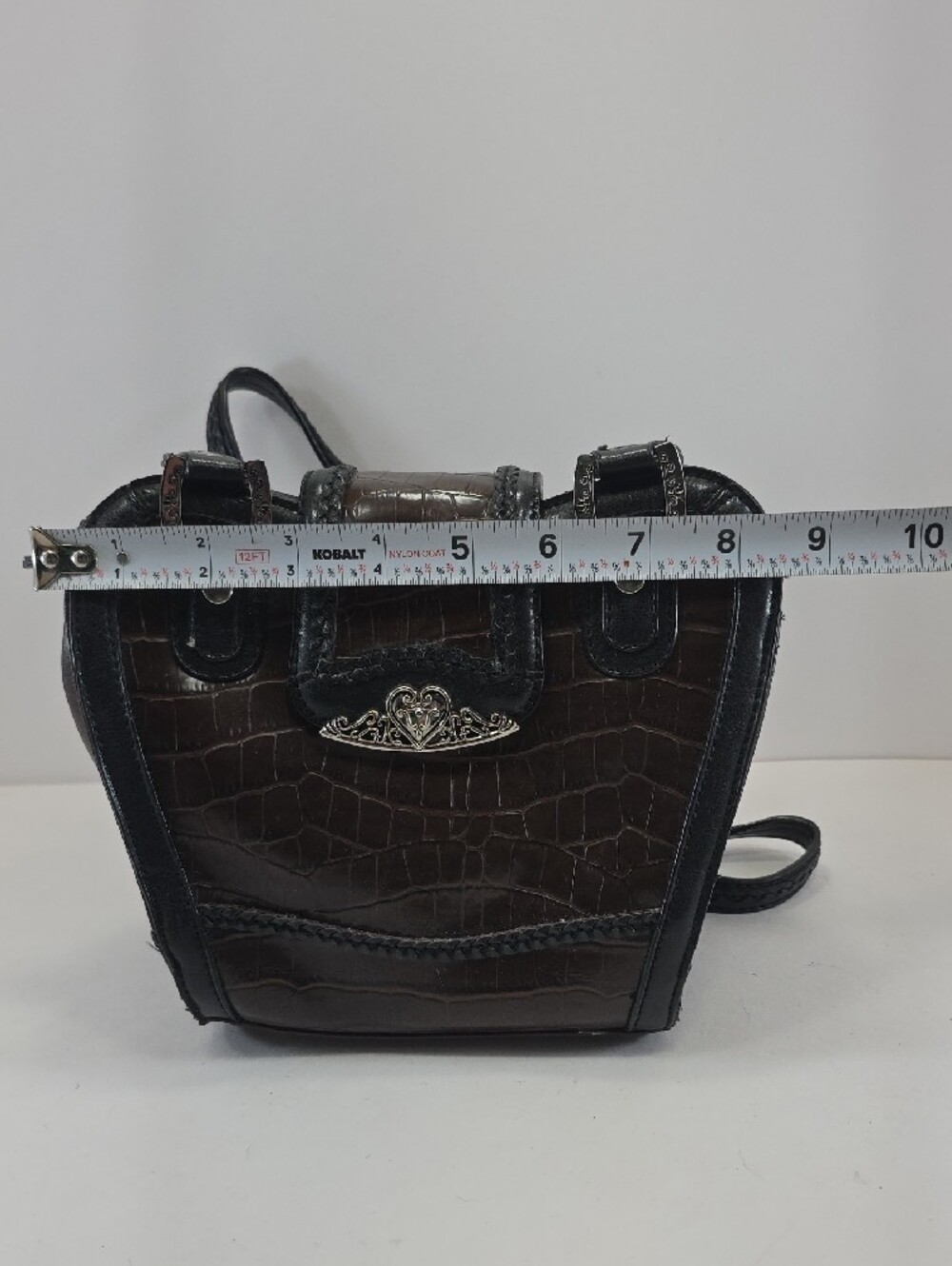 CR Western Croc Embossed Brown Black Shoulder Bag Y2K Purse - Picture 11 of 15